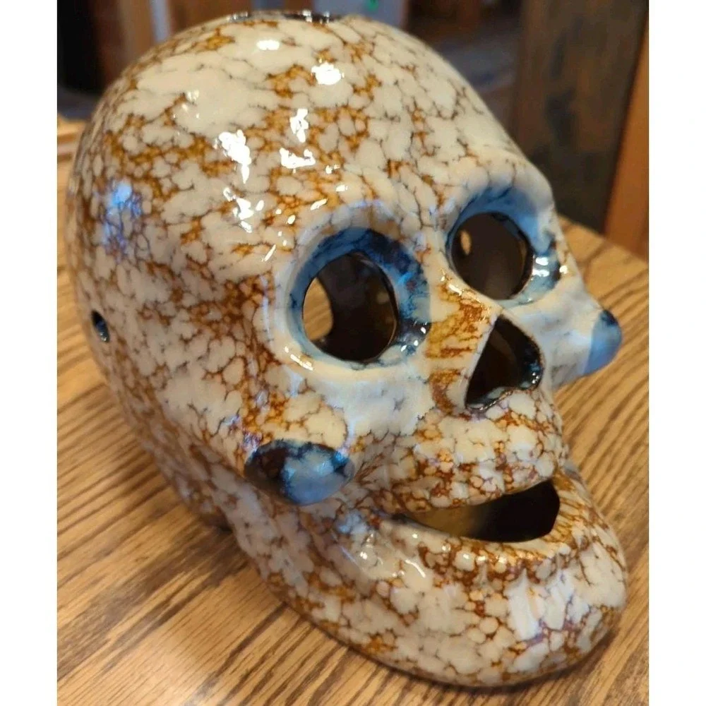 Beautiful Halloween Ceramic Glazed Skull Candle Drip Glaze Skull Art Pottery